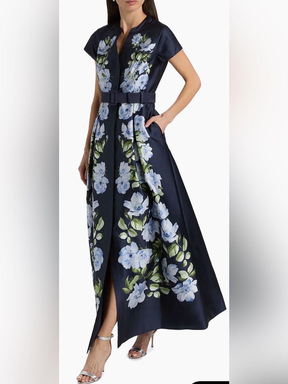 NEW SACHIN BABI Marta Floral Mikado Belted Shirt Dress Gown Sz 10 - Picture 3 of 13